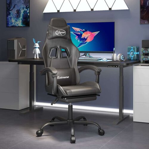  Vrtljiv gaming stol z oporo za noge črno umetno usnje, (21377947) Cene