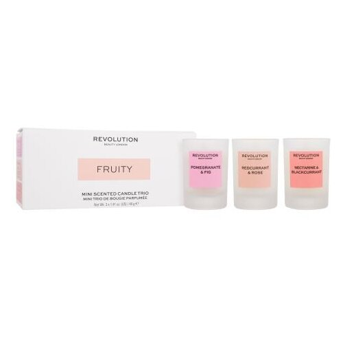 Revolution Home Fruity Mini Scented Candle Trio set: dišeča svečka Pomeranate & Fig 40 g + dišeča svečka Redcurrant & Rose 40 g + dišeča svečka Nectarine & Blackcurrant 40 g Cene