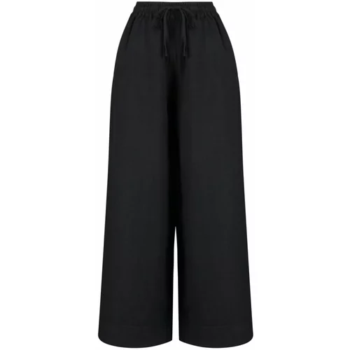 Trendyol Black 100% Linen Elastic Waist High Waist Extra Wide Leg Trousers