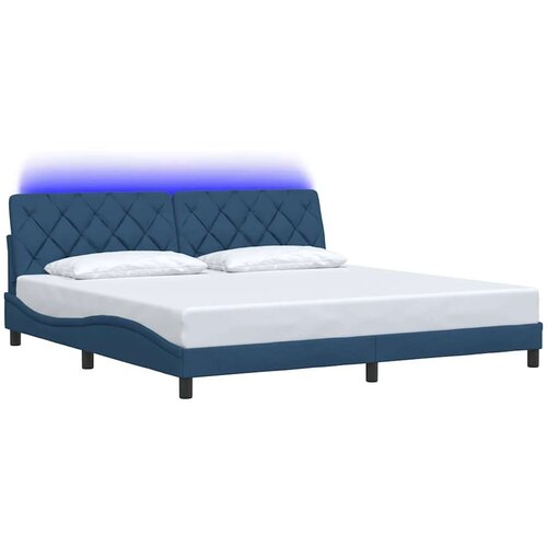  Okvir kreveta s LED-om bez madraca plavi 200x200 cm od tkanine Slike