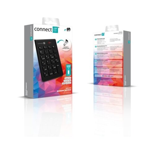 Connect IT CKB-0062-BK - Bežična numerička tastatura 1xAAA crna Slike