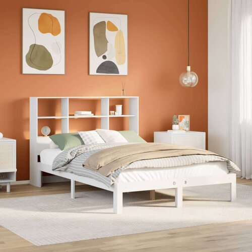 vidaXL Krevet s regalom z knjige bez madraca bijeli 140x190cm borovina Cene