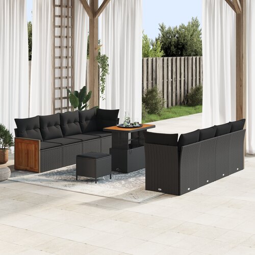 vidaXL 11-delni vrtni kavč s blazinami črn poli ratan acacia Cene