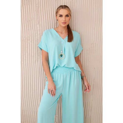 Kesi Women&amp;#039;s set blouse with necklace + trousers - mint Slike