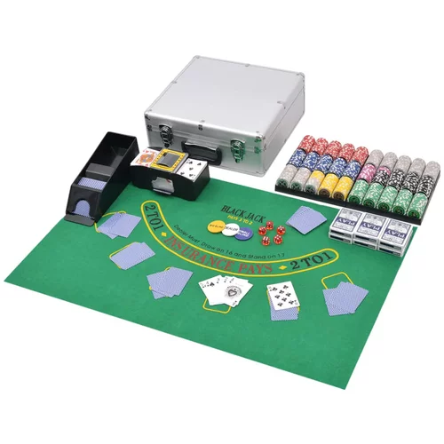 vidaXL Kombiniran Poker/Blackjack Set s 600 Laserskimi Žetoni Aluminij, (20760996)