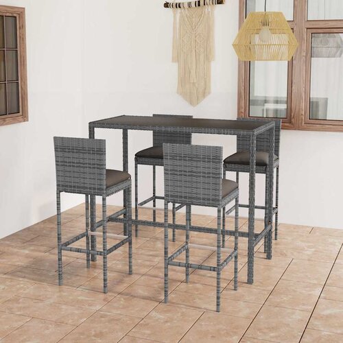  5-dijelni vrtni barski set od poliratana s jastucima sivi Siva 130 cm table length Cene