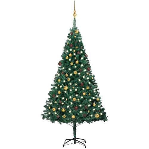 vidaXL umjetno božićno drvce LED s kuglicama zeleno 210 cm PVC Cene