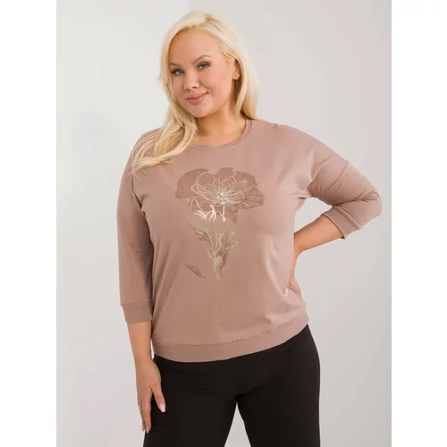 Fashion Hunters Dark beige casual blouse plus size with 3/4 sleeves