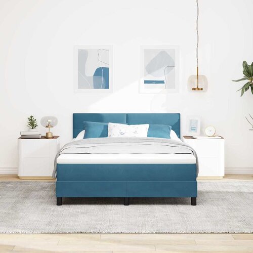  LED Box Spring Krevet Tamno plava 160 x 200 cm Bar&amp;scaron;un Slike