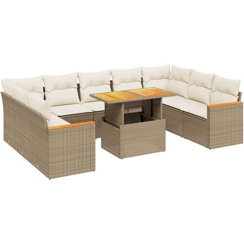 VidaXL 10-dijelni set vrtnih sofa s jastucima bež od poliratana Slike
