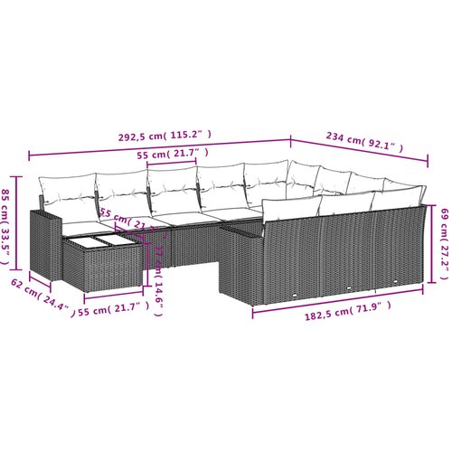  11-dijelni set vrtnih sofa od poliratana s jastucima crni Crna 66 x 62 x 69 cm Slike