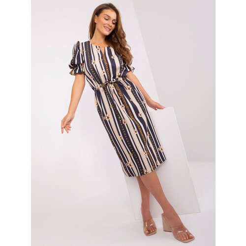 Fashion Hunters Dark blue dress with print and puffed sleeves Slike
