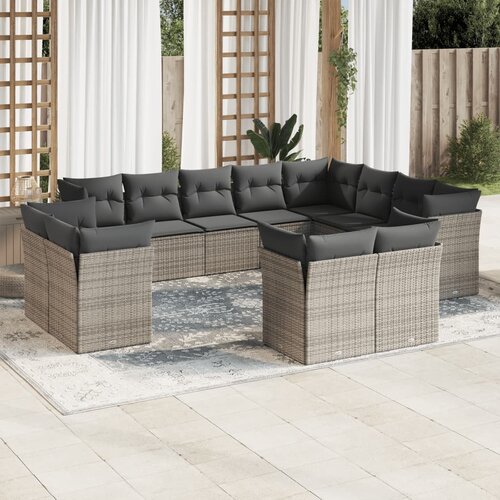 VidaXL 12-dijelni set vrtnih sofa od poliratana s jastucima sivi Slike