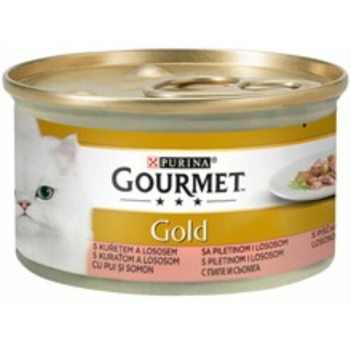 Gourmet gold 85g - komadići piletina i losos u sosu Slike