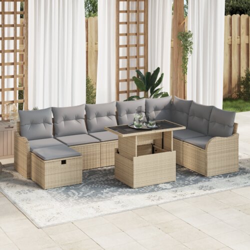 vidaXL 9-delni vrtni kavč set z blazinami Bež Poli Ratan Cene