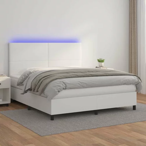  Box spring postelja z vzmetnico LED bela 160x200cm umetno usnje, (20902014)