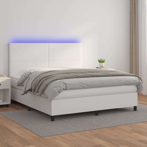  Box spring s madracem LED bijeli 160x200 cm umjetna koža Slike