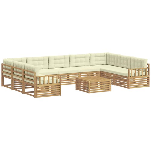 vidaXL Zunanja garnitura za sedenje z blazino 10 pcs Bela in krem, (5000270566) Cene