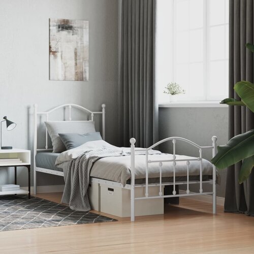VidaXL Metalni okvir kreveta uzglavlje i podnožje bijeli 90x190 cm Slike