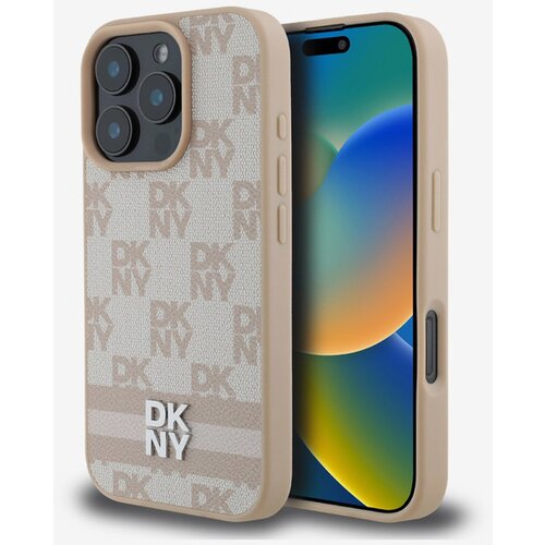 Dkny PU Leather Checkered Pattern and Stripe Zadn&iacute; Kryt pro iPhone 16 Pro Pink Ovitek za telefon Vijolična Cene