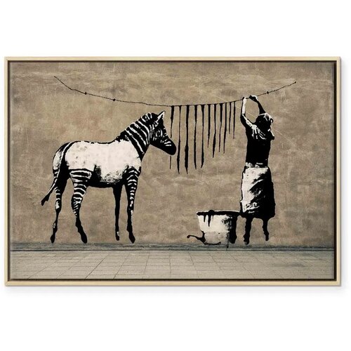  Slika - Banksy: Washing Zebra on Concrete (1 Part) Wide 90x60 U prirodnom drvenom okviru Slike