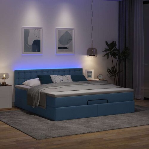 vidaXL Otomanski posteljni okvir z vzmetnico moder 160x200 cm blago Cene