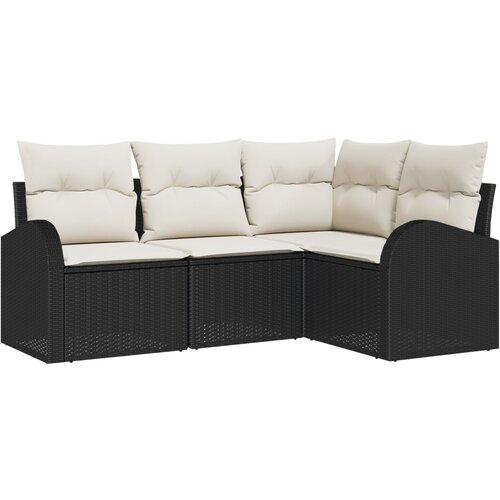 VidaXL 4-delni vrtni sofa set z blazinami črn poly ratan, 2-sedežna vrtna sofa s shranjevanjem in blazinami črn poly ratan Slike