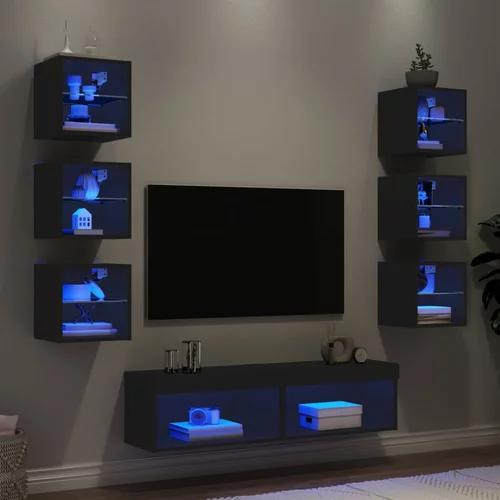 vidaXL Komplet TV omaric LED 8-delni črn inženirski les