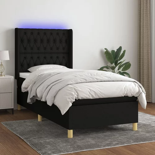 vidaXL Box spring postelja z vzmetnico LED črna 80x200 cm blago