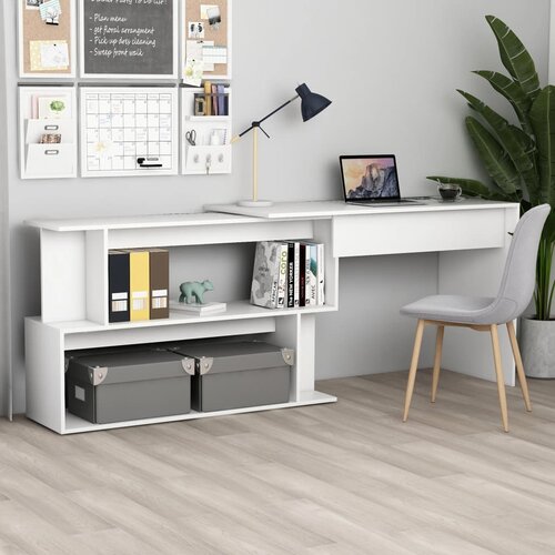 VidaXL Kutni radni stol bijeli 200 x 50 x 76 cm od iverice Slike