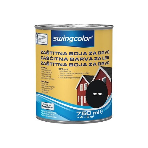SWINGCOLOR ZAŠČITNA BARVA ZA LES, ČRNA (750 ml, na vodni osnovi, zelo elastična, pokrivna, visoko odporna proti vremenskim vplivom) Cene