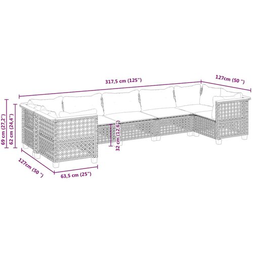  7-dijelni set vrtnih sofa od poliratana s jastucima crni Crna 63.5 x 63.5 x 62 cm Slike