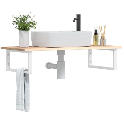 vidaXL Zidna polica za Lavabo - Umivaonik od čelika i masivne hrastovine - Smeđa i bijela 100 x 50 x 2 cm 1 Pravokutno Cene