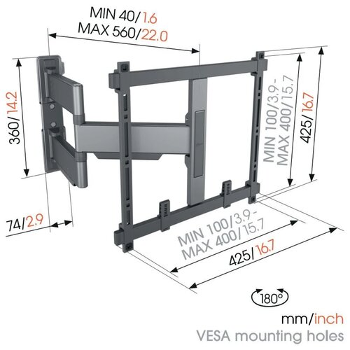 Vogels TVM 5445 Crna nosilec za TV na steno 32-65&amp;quot;, zasuk 180&amp;deg;, Vesa 400x400, najvec 35kg Slike