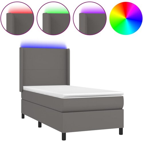  Krevet box spring s madracem LED sivi 90x200 cm od umjetne kože Slike