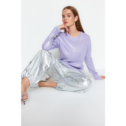 Trendyol Lilac Basic Foil Printed Knitwear Sweater Cene