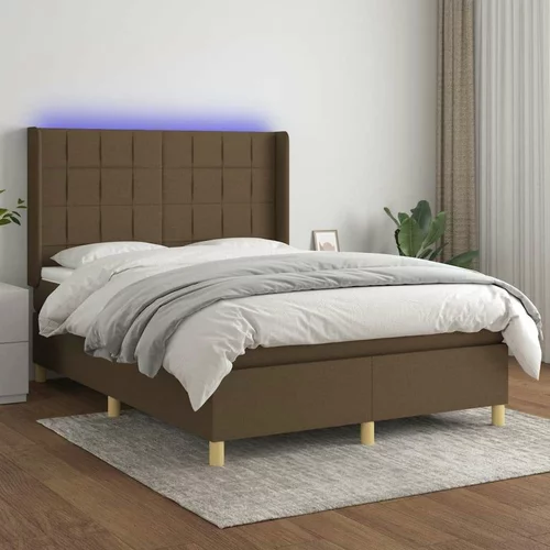  Box spring postelja z vzmetnico LED temno rjava 140x200cm blago, (20900236)