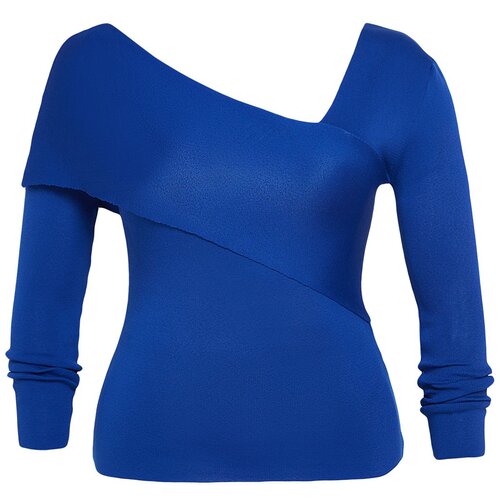 Trendyol curve blue asymmetric collar knitwear sweater Slike