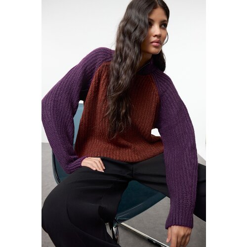 Trendyol Plum Color Block Zippered Knitwear Sweater Cijene