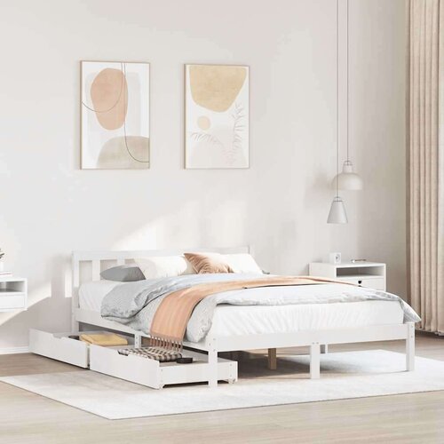 vidaXL Posteljni okvir brez vzmetnice bel 135x190 cm trdna borovina Cene