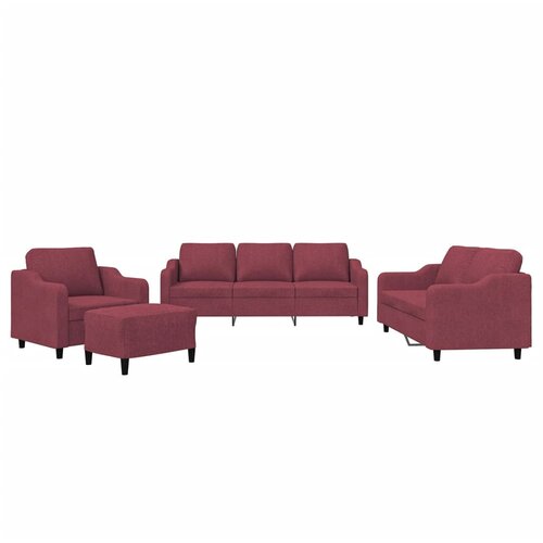 vidaXL 4-dijelni set sofa s jastucima crvena boja vina od tkanine Cijene