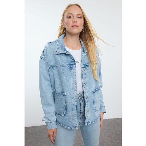 Trendyol Light Blue Pocket Detailed Oversize Denim Jacket Slike