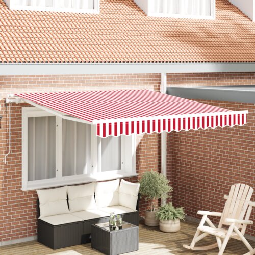 VidaXL Automatska uvlačiva tenda crvena i bijela 300x250 cm Slike