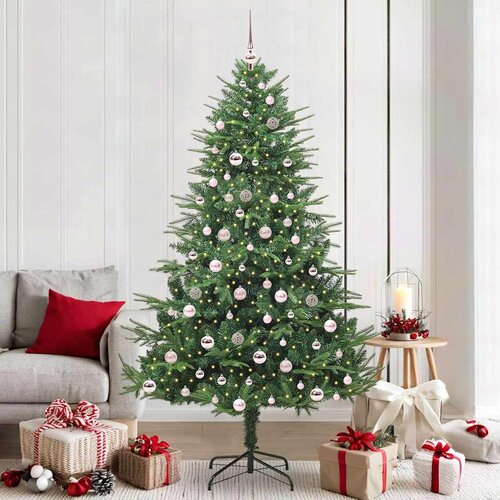 vidaXL Umjetna predsvetljena božićna jelka s kompletom kroglica Zelena Cene