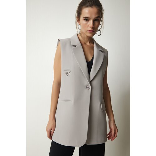 Happiness İstanbul Women's Stone Double Breasted Collar Pocket Woven Vest Slike