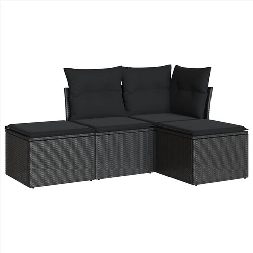  4-dijelni set vrtnih sofa od poliratana s jastucima crni Slike