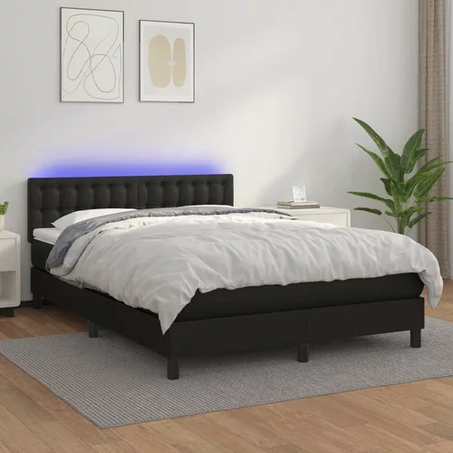  Box spring postelja z vzmetnico LED črna 140x200 cm um. usnje, (20725545)