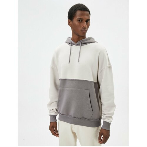 Koton Oversize Hooded Sweatshirt with Stitching Detail, Kangaroo Pocket, Color Block Cene