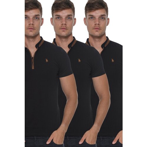Dewberry TRIPLE SET T8571 ZIPPER MEN'S T-SHIRT-BLACK-BLACK-BLACK Cijene