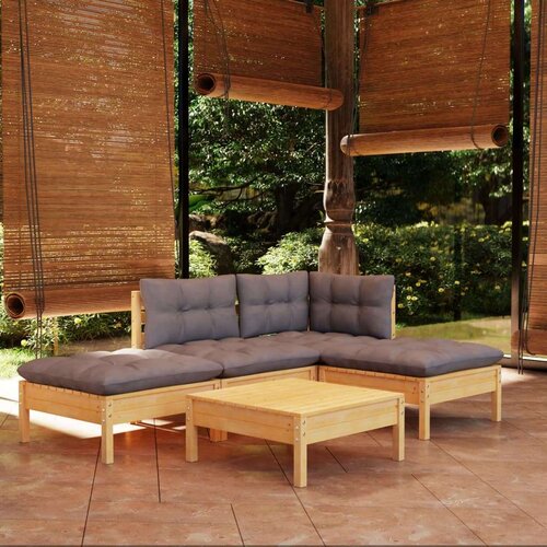  5-dijelna vrtna garnitura od borovine sa sivim jastucima Slike